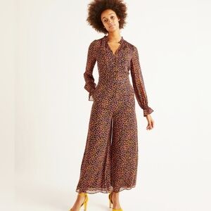 Boden Sarah Frill Jumpsuit Tuscan Sun Speckle Wide Leg Size 6P